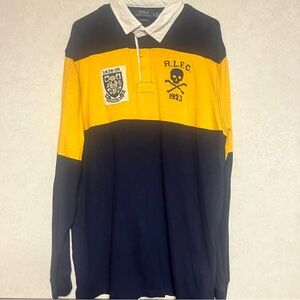 Polo by Ralph Lauren Men's Skull & Crossbones Navy and Yellow Rugby XL Shirt